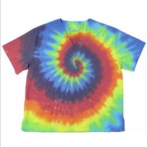 Brightside Tie-Dye XL Scrub Top - Rainbow Spiral